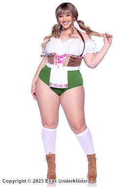 Oktoberfest-Bedienung, Kostüm-Dessous-Body, Schnürung, Rüschenbesatz, Cold Shoulder, Plus Size